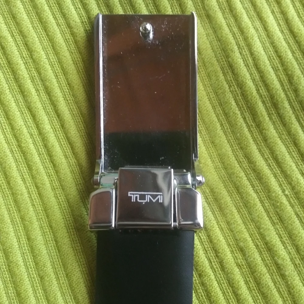 Tumi Reversible Red and Black Leather Belt with Silver Buckle